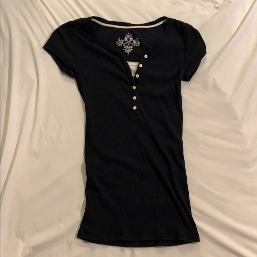 Black Button Up Tee